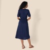 Amazon Essentials Women’s Relaxed Fit Half-Sleeve Breathable Button Front Drawstring Waist Midi A-Line Dress with Pockets(Navy)