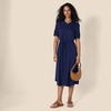 Amazon Essentials Women’s Relaxed Fit Half-Sleeve Breathable Button Front Drawstring Waist Midi A-Line Dress with Pockets(Navy)