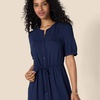 Amazon Essentials Women’s Relaxed Fit Half-Sleeve Breathable Button Front Drawstring Waist Midi A-Line Dress with Pockets(Navy)