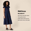 Amazon Essentials Women’s Relaxed-Fit Cotton Sateen Crewneck Tiered Midi Dress with Flutter Sleeves, Back Button Closure, 47.5″ Length