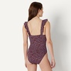 Amazon Essentials Women’s Ruffle V-Neck One-Piece Swimsuit(Brick Red Lilac Leopard)