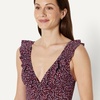 Amazon Essentials Women’s Ruffle V-Neck One-Piece Swimsuit(Brick Red Lilac Leopard)