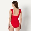 Amazon Essentials Women’s Ruffle V-Neck One-Piece Swimsuit(Bright Poppy Red)