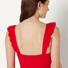 Amazon Essentials Women’s Ruffle V-Neck One-Piece Swimsuit(Bright Poppy Red)