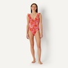 Amazon Essentials Women’s Ruffle V-Neck One-Piece Swimsuit(Bright Poppy Red Folk Floral)
