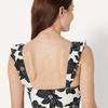 Amazon Essentials Women’s Ruffle V-Neck One-Piece Swimsuit(Cream Black Floral)