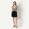 Amazon Essentials Women’s Ruffle V-Neck One-Piece Swimsuit(Cream Black Floral)