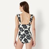 Amazon Essentials Women’s Ruffle V-Neck One-Piece Swimsuit(Cream Black Floral)