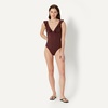Amazon Essentials Women’s Ruffle V-Neck One-Piece Swimsuit(Deep Brown)