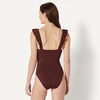 Amazon Essentials Women’s Ruffle V-Neck One-Piece Swimsuit(Deep Brown)