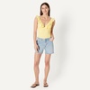 Amazon Essentials Women’s Ruffle V-Neck One-Piece Swimsuit(Light Yellow)