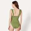 Amazon Essentials Women’s Ruffle V-Neck One-Piece Swimsuit(Olive)
