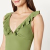 Amazon Essentials Women’s Ruffle V-Neck One-Piece Swimsuit(Olive)