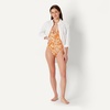 Amazon Essentials Women’s Ruffle V-Neck One-Piece Swimsuit(Rust Orange Abstract Palms)