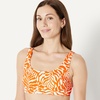 Amazon Essentials Women’s Scoop Neck Swim Crop Top(Rust Orange Abstract Palms)