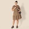 Amazon Essentials Women’s Short-Sleeve Crewneck Tiered Cotton Dress(Dark Camel Leopard)