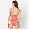 Amazon Essentials Women’s Squareneck One-Piece Swimsuit(Bright Poppy Red Folk Floral)