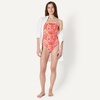 Amazon Essentials Women’s Squareneck One-Piece Swimsuit(Bright Poppy Red Folk Floral)