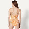 Amazon Essentials Women’s Squareneck One-Piece Swimsuit(Rust Orange Abstract Palms)
