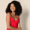 Amazon Essentials Women’s V Neck Slim Fit Cotton Layering Slip Dress with Adjustable Elastic Cami Straps(Bright Poppy Red/Tan)