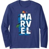 Amazon Essentials Marvel Block Letters With Three Tiny Super Heroes Long Sleeve T-Shirt(Navy Blue)