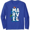 Amazon Essentials Marvel Block Letters With Three Tiny Super Heroes Long Sleeve T-Shirt(Royal Blue)