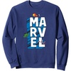 Amazon Essentials Marvel Block Letters With Three Tiny Super Heroes Sweatshirt(Navy Blue)