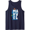 Amazon Essentials Marvel Block Letters With Three Tiny Super Heroes Tank Top(Navy Blue)