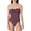 Amazon Essentials Women’s Bandeau One Piece Swimsuit(Brick Red Lilac Leopard)