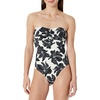 Amazon Essentials Women’s Bandeau One Piece Swimsuit(Cream Black Floral)
