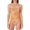 Amazon Essentials Women’s Bandeau One Piece Swimsuit(Rust Orange Abstract Palms)