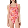 Amazon Essentials Women’s Criss-Cross Back One-Piece Swimsuit, Slim Fit(Bright Poppy Red Folk Floral)