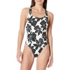 Amazon Essentials Women’s Criss-Cross Back One-Piece Swimsuit, Slim Fit(Cream Black Floral)