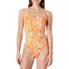 Amazon Essentials Women’s Criss-Cross Back One-Piece Swimsuit, Slim Fit(Rust Orange Abstract Palms)