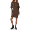 Amazon Essentials Women’s Fleece Blouson Sleeve Boatneck Sweatshirt Dress (Available in Plus Size)(Black Camel Stripe)