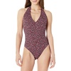 Amazon Essentials Women’s Halter One Piece Swimsuit(Brick Red Lilac Leopard)