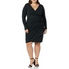 Amazon Essentials Women’s Long Sleeve Classic Wrap Dress, V Neck, Pleated, Midweight Fabric (Available in Plus Size)(Black)