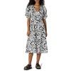 Amazon Essentials Women’s Regular-Fit Cotton Sateen Puff Sleeve Midi Dress, V-Neck(Black Ivory Folk Floral)