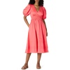 Amazon Essentials Women’s Regular-Fit Cotton Sateen Puff Sleeve Midi Dress, V-Neck(Coral Pink)