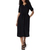 Amazon Essentials Women’s Relaxed Fit Half-Sleeve Breathable Button Front Drawstring Waist Midi A-Line Dress with Pockets(Black)