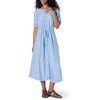 Amazon Essentials Women’s Relaxed Fit Half-Sleeve Breathable Button Front Drawstring Waist Midi A-Line Dress with Pockets(French Blue/White Stripe)