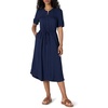 Amazon Essentials Women’s Relaxed Fit Half-Sleeve Breathable Button Front Drawstring Waist Midi A-Line Dress with Pockets(Navy)