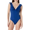Amazon Essentials Women’s Ruffle V-Neck One-Piece Swimsuit(Deep Blue)