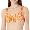 Amazon Essentials Women’s Scoop Neck Swim Crop Top(Rust Orange Abstract Palms)