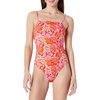Amazon Essentials Women’s Squareneck One-Piece Swimsuit(Bright Poppy Red Folk Floral)