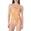 Amazon Essentials Women’s Squareneck One-Piece Swimsuit(Rust Orange Abstract Palms)