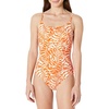 Amazon Essentials Women’s Thin Strap One-Piece Swimsuit with Adjustable Straps(Rust Orange Abstract Palms)