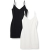 Amazon Essentials Women’s V Neck Slim Fit Cotton Layering Slip Dress with Adjustable Elastic Cami Straps(Black/White)