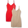 Amazon Essentials Women’s V Neck Slim Fit Cotton Layering Slip Dress with Adjustable Elastic Cami Straps(Bright Poppy Red/Tan)