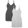 Amazon Essentials Women’s V Neck Slim Fit Cotton Layering Slip Dress with Adjustable Elastic Cami Straps(Charcoal Grey/Light Heather Grey)